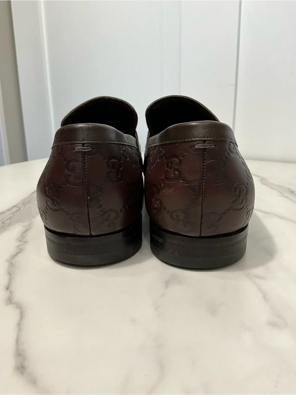 GUCCI Guccissima Dark Brown Leather Penny Loafers GG Monogram Italy Size 11 D